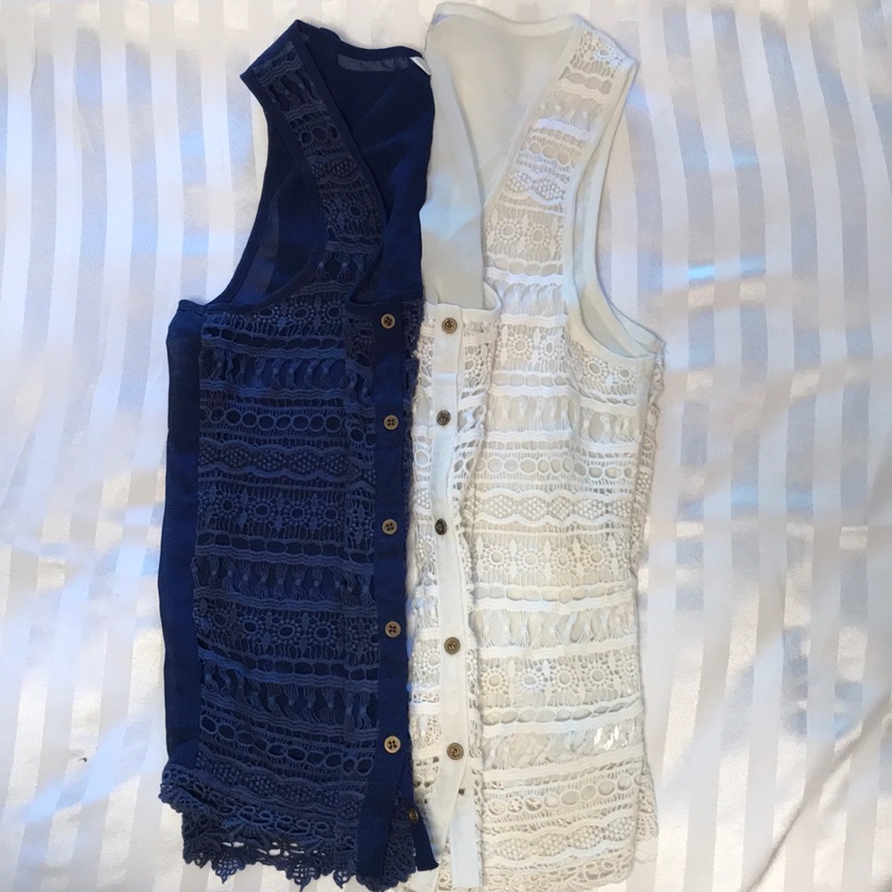 White and blue lace tank